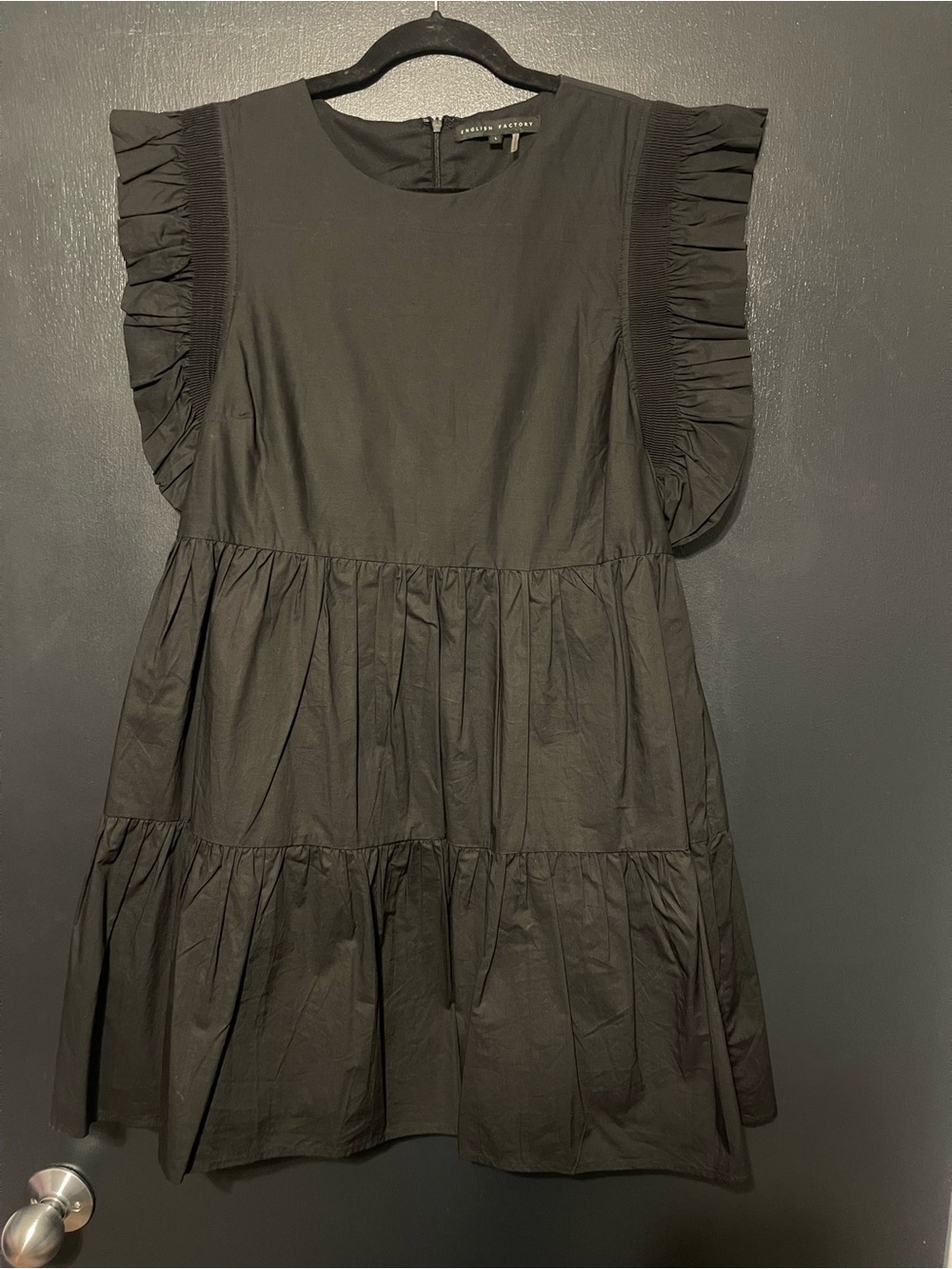English Factory Black Ruffle Sleeve Tiered Mini Dress